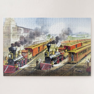 Vintage Dampfzüge - Reise - Illustration Art Puzzle