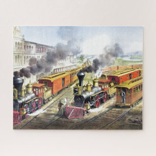 Vintage Dampfzüge - Reise - Illustration Art Puzzle