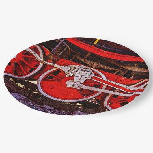 Vintage Dampfzugräder Pappteller (Schrägansicht)