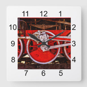 Vintage Dampfzugräder Quadratische Wanduhr