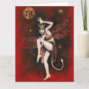 Vintage Dancing Devil Lady Large Greetings Card Dankeskarte