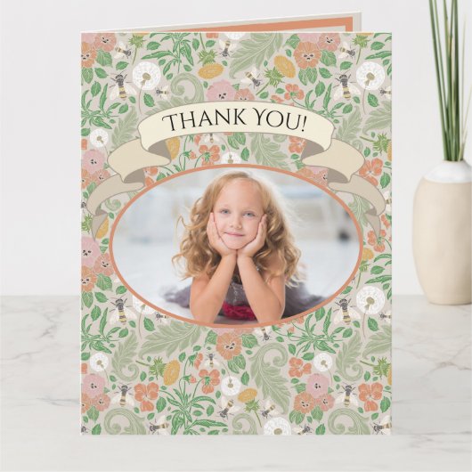 Vintage Dandelion-Stiefmütterchen Besetztes Bienen Dankeskarte (Vorderseite)