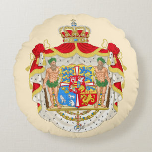 Vintage dänisches königliches Wappen Dänemarks Rundes Kissen