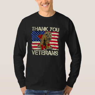 Vintage Dank an Veteranen Kampfstiefel Patriotisch T-Shirt