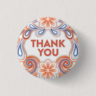 Vintage Danke mit Blumen und Retro-Schwüngen Button