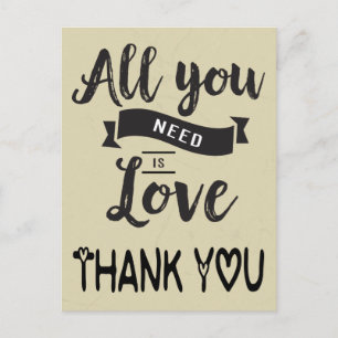 Vintage Danke Tan und Schwarz Liebe - Hochzeit Postkarte