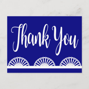 Vintage Danke Weiß Spitze Navy Blau Königlich Postkarte