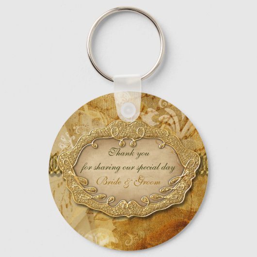 Vintage "Dankeschön" Goldbraun-Hochzeit Schlüsselanhänger (Vorderseite)