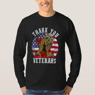 Vintage Dankeschön Veteranen Kampfstiefel Blumen V T-Shirt