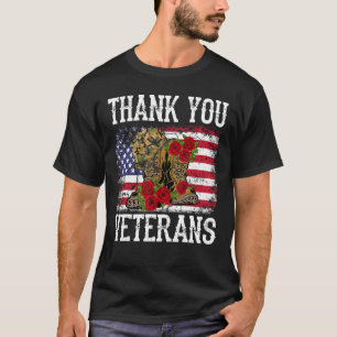 Vintage Dankeschön Veteranen Kampfstiefel Blumen V T-Shirt