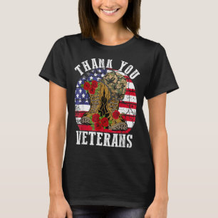 Vintage Dankeschön Veteranen Kampfstiefel Blumen V T-Shirt