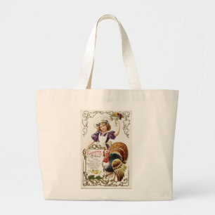 Vintage-Dankesgedenkmenü und großes Mädchen-Tote Jumbo Stoffbeutel