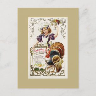 Vintage-Dankesgedenkmenü und Mädchen-Postkarte Postkarte