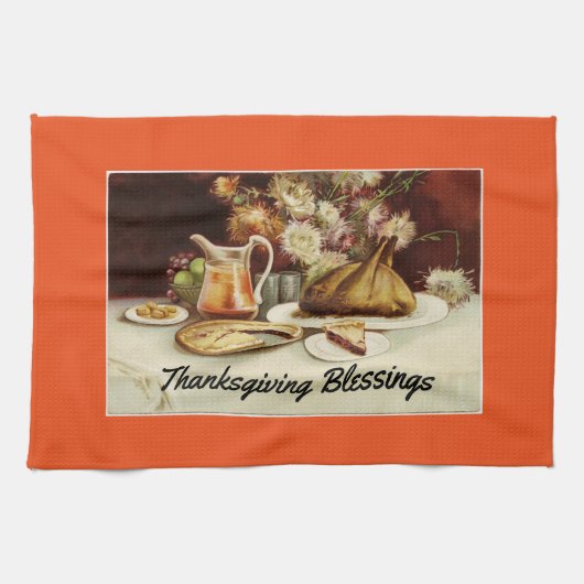Vintage-Dankesgottesdienst-Essen Geschirrtuch (Horizontal)