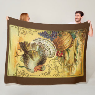 Vintage-Dankesgreeting mit Truthahn Fleecedecke