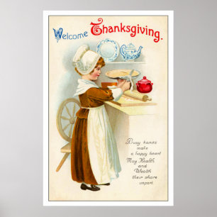 Vintage-Dankfest-Mädchen macht Pie-Poster Poster