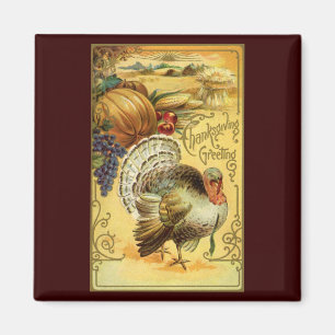Vintage Danksagungsgruß mit einem Truthahn Magnet