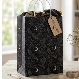 Vintage Dark Academia Krähe und Halbmond Mittlere Geschenktüte