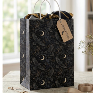 Vintage Dark Academia Krähe und Halbmond Mittlere Geschenktüte