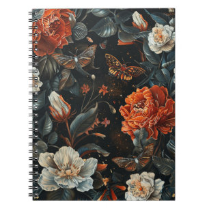 Vintage Dark Academia Orange Blume & Nachtfalter Notizblock