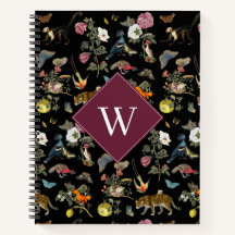 Vintage Dark Botanical Animals Forest Monogram