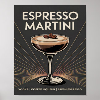 Vintage Dark Brown Art Deco Espresso Martini Poster