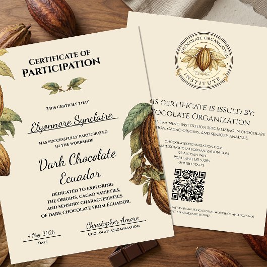 Vintage Dark Chocolate Workshop Certificate