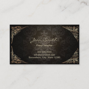 Vintage Dark Damask Klavierlehrer Visitenkarte