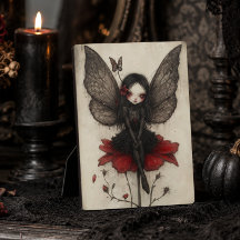 Vintage Dark Fae sitzt auf einer roten Blume
