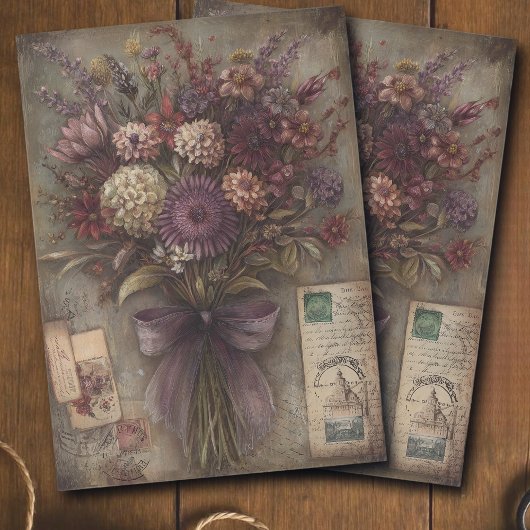 Vintage Dark Floral Bouquet Ephemera Decoupage Seidenpapier
