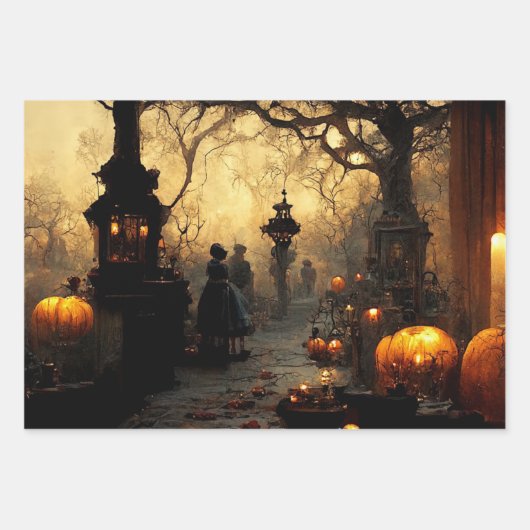 Vintage Dark Halloween Night Town Street Geschenkpapier Set (Vorderseite)