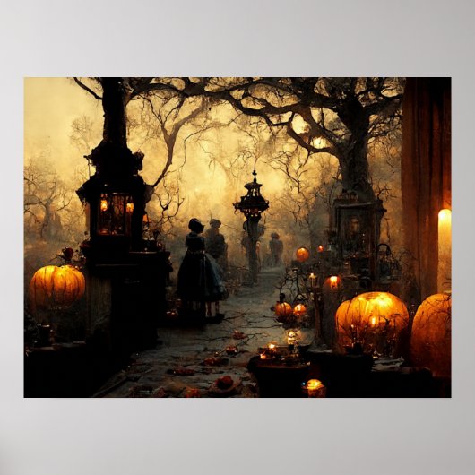Vintage Dark Halloween Night Town Street Poster (Vorne)