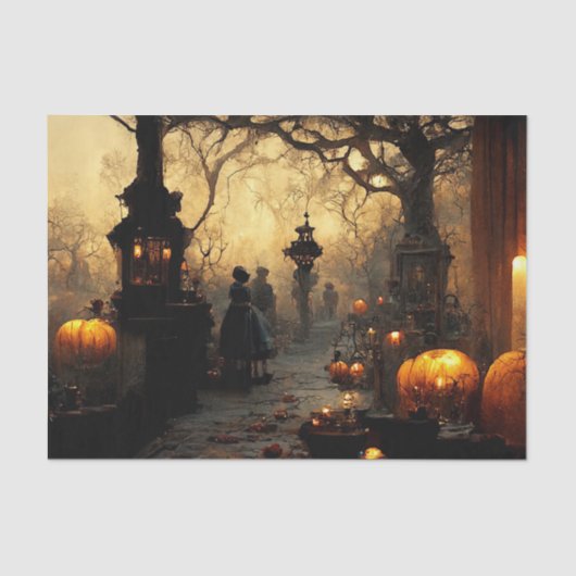 Vintage Dark Halloween Night Town Street Seidenpapier (Vorderseite)