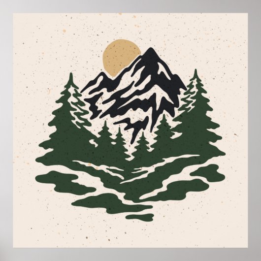 Vintage Darstellung der Berglandschaft Poster (Vorne)