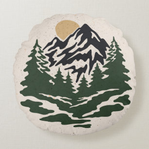 Vintage Darstellung der Berglandschaft Rundes Kissen