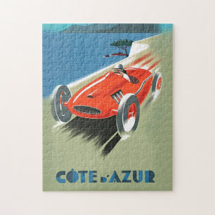 Vintage Darstellung der Cote d'Azur Automobile Puzzle