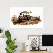 Vintage Darstellung der Dampfzuglandschaft Poster (Heimbüro)