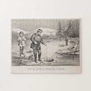Vintage Darstellung der Eisfischerei (1872) Puzzle