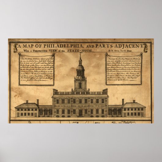 Vintage Darstellung der Unabhängigkeitshalle Poster (Vorne)