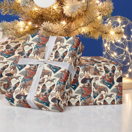 Vintage Darstellung des australischen Rinderhundes Geschenkpapier (Feiertage)