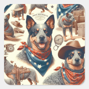 Vintage Darstellung des australischen Rinderhundes Quadratischer Aufkleber