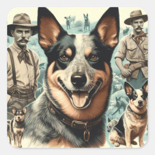 Vintage Darstellung des australischen Rinderhundes Quadratischer Aufkleber