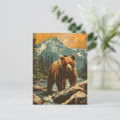 Vintage Darstellung des Braunbären Postkarte (Stehend Vorderseite)