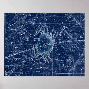 Vintage Darstellung des Krebses Zodiac-Zeichen Poster