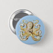 Vintage Darstellung des Meereslebens Octopus Button (Vorne & Hinten)