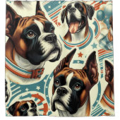 Vintage Darstellung des nahtlosen Boxerdogs Duschvorhang (Vorderseite)