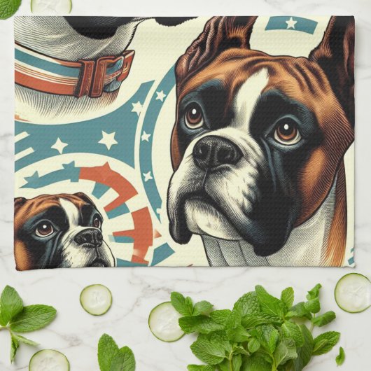 Vintage Darstellung des nahtlosen Boxerdogs Geschirrtuch (Gefaltet)