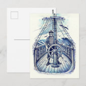 Vintage Darstellung eines Seeleuten am Helm Postkarte (Vorne/Hinten)