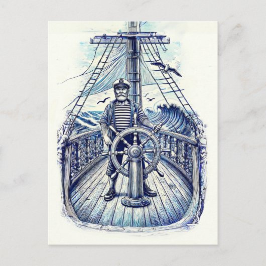 Vintage Darstellung eines Seeleuten am Helm Postkarte (Vorderseite)