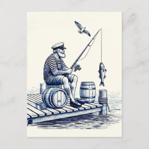 Vintage Darstellung eines Seemanns auf einem Pier Postkarte